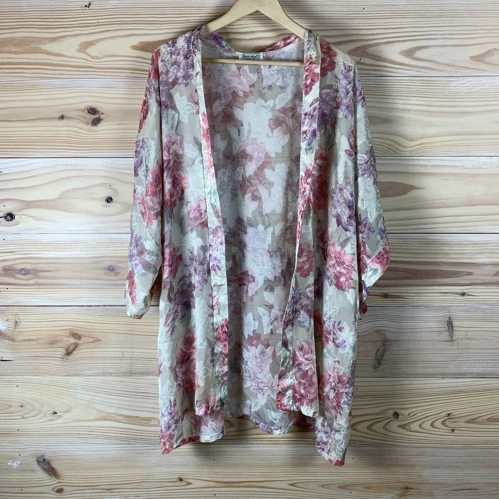 Vintage Lucie Ann II Robe‎ Short Pink Floral Semi Sheer Cottage 70s